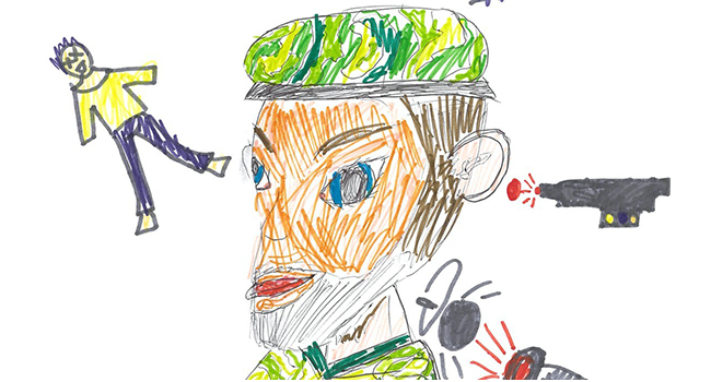 Tegning af en far, der er udsendt. Tegnet af Annamaja, 6 år. Foto: Veterancentret